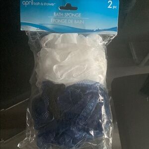 April Bath & Shower White and Blue Bath Sponge Set